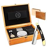 Best Straight Razor Set - Shave Ready Straight Razor Kit, Solid Straight Edge Razor Shaver, Biblical Wood Handle, Japanese Steel, Mens Straight Edge Razor, Best Gifts For Men (Black)