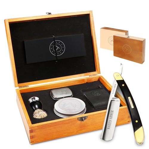 Best Straight Razor Set - Shave Ready Straight Razor Kit, Solid Straight Edge Razor Shaver, Biblical Wood Handle, Japanese Steel, Mens Straight Edge Razor, Best Gifts For Men (Black)