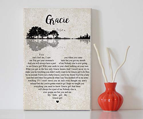 Mattata Decor Gift - Gracie - Portrait Canvas Song Lyrics Guitar Shaped Trees Wall Art Print (24" x 36" x 1.5")