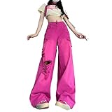 FYHTC Y2K Baggy Ripped Jeans für Damen Wide Leg Schmetterlings Print und Stern Patch Distressed Denim Hose High Waist Streetwear(XX-Large)