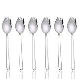 6 Pièces En Acier Inoxydable 304 2 En 1 Fourchette à Soupe Cuillère à Soupe Fourchette à Salade Cuillère à Spaghetti, Utilisée Pour Les Fruits, La Crème Glacée, Convient Au Camping En Plein Air