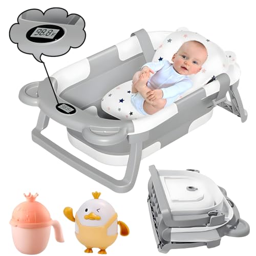Baignoire pliable pour nouveau-né thermomètre intégré gris pour de doux instants complices