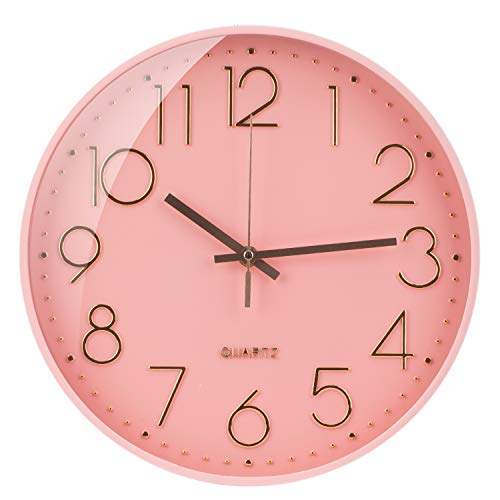 Yudou Modern Wanduhr Quartz Lautlos Wanduhr, Digitale 3D-Rosévergoldung und Eisrosa Zifferblatt,Dekoration Wohnzimmer Schlafzimmer Küche Büro, Kinder,Freunde und Älteste(30,5 cm) Cover