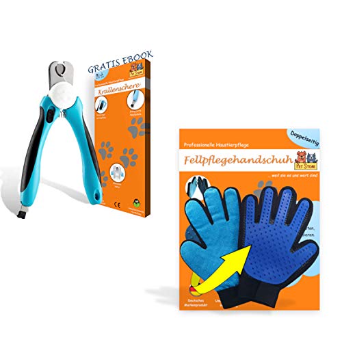 B2KY PetStore Krallenschere Fellpflegehandschuh für Hunde Katzen Kaninchen Hasen | Sichere Krallenpflege mit Schutzvorrichtung Fellpflege Hunde-Handschuh Mikrofaser Tierhaar-Handschuh Cover