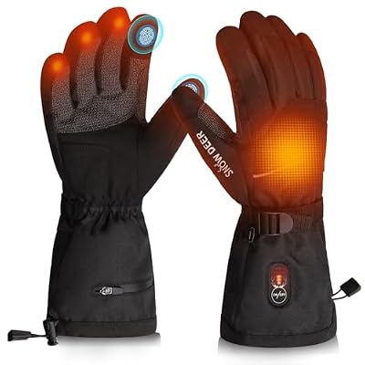 SNOW DEER Heated Gloves for Men Women - Rechargeable, Waterproof, Cut-Resistant with Touchscreen for Winter Outdoor Work,Camping Warmer,Medium,Black