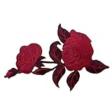 13x8 cm, precio por unidad TOMASELLI MERCERIA Aplicación parche termoadhesivo moda doble flor bordado rosa hilo brillante 13 x 8 cm - rojo