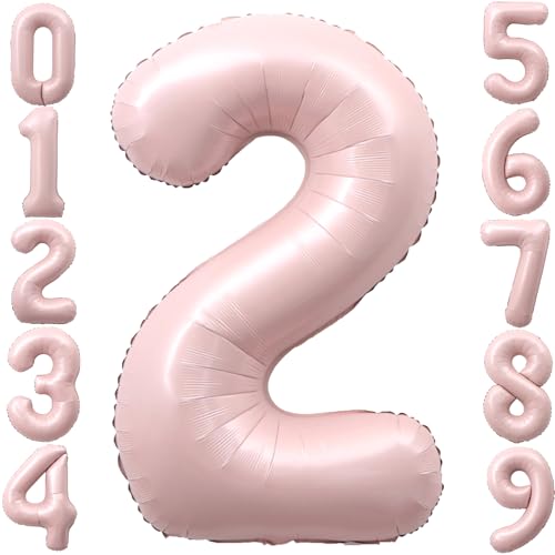 Image of 40 Inch Light Pink Number 2 Foil Big 0-9 Giant Digital Balloon | 2nd for Birthday Anniversary Graduation Decorations
