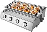 Butan Gas Porrill Grill, 4 Brennende Tablinggrill Mit 4 Stahlplatten, Feuerkraft Und Einstellbare Grillhöhe, Campingofen Im Freien, Besprechungen