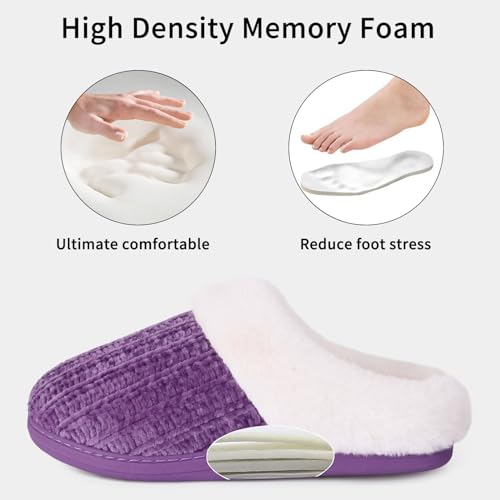 Image of Evshine Warm Knit House Slippers for Women Comfy Wool-Like Lined Chenille Slippers with Memory Foam and Indoor Outdoor Soles