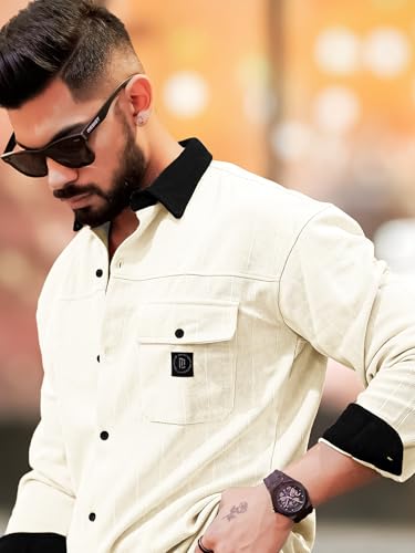 Image of Maniac Mens Solid Collared Neck Full Sleeve Cotton Shirt for Men
