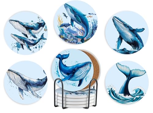 Dessous de verre baleine bleue céramique absorbant avec liège pour table basse - 2