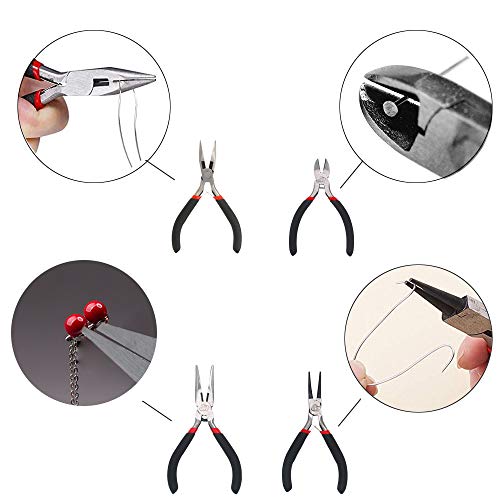 Image of 4 PCS Pliers Set including Needle Nose Pliers Round Nose Pliers Wire Cutters Flat Nose Pliers for Jewelry Making