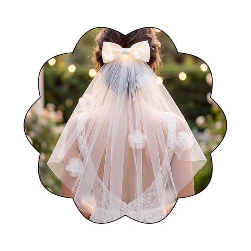 Clip de cabello con velo de lazo blanco luminoso para boda miniatura 1