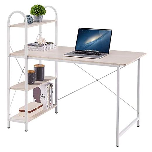 HOME BI Computer Desk with Storage Shelves 47 inch, Reversible Study Writing Table with Adjustable Bookshelf, Mordern Small Desk for Home,Office,Bedroom,White