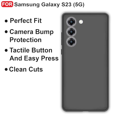 Image of CEDO Back Cover for Samsung Galaxy S23 (5G) | Camera Bump Protection & Inner Velvet Fabric Lining | Ultra Slim Matte Soft Rubberised Case Cover (Black)