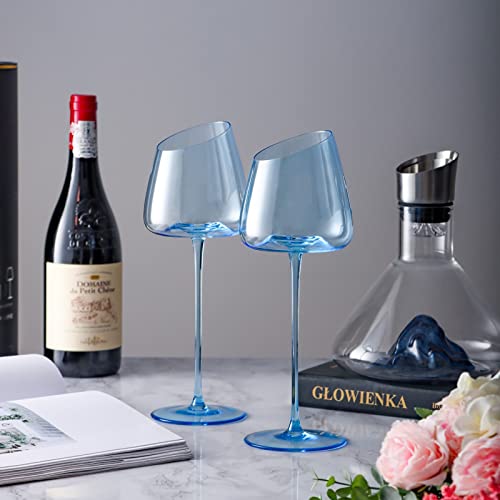 Red Wine Glasses Set Of 2,Blue Crystal Wine Glass,Lead-Free Goblet,Unique Gifts For Women,Birthday,Wedding,Anniversary,Father's Day (18Oz, Blue) #TOP2