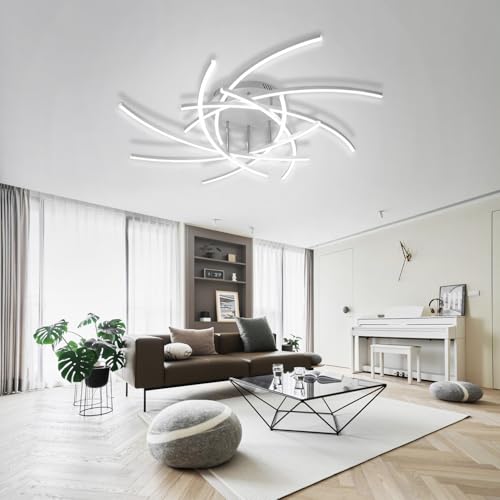 Lampada a Soffitto LED Moderna Soggiorno，Illuminazione Regolabile con Telecomando Camera da Letto，Plafoniera ad Arco Orientabile con Paralume in Acrilico per Sala da Pranzo (Bianco, 8 Bracci 120W)