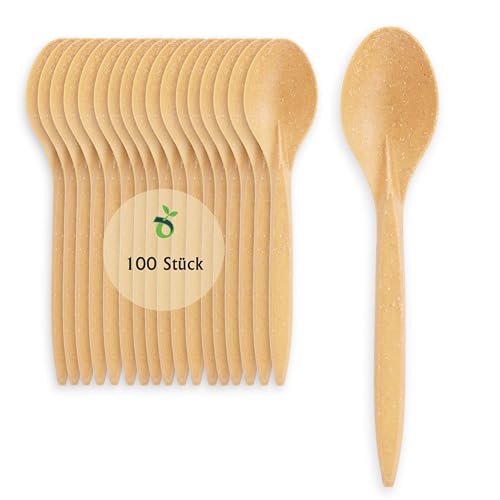 ECOPICNIC 100 Stück Mehrweg Löffel aus Hellbraunem WPC | Nachhaltige Löffel aus Holz-Kunststoff-Verbund, umweltfreundliche Alternative zu Plastiklöffeln