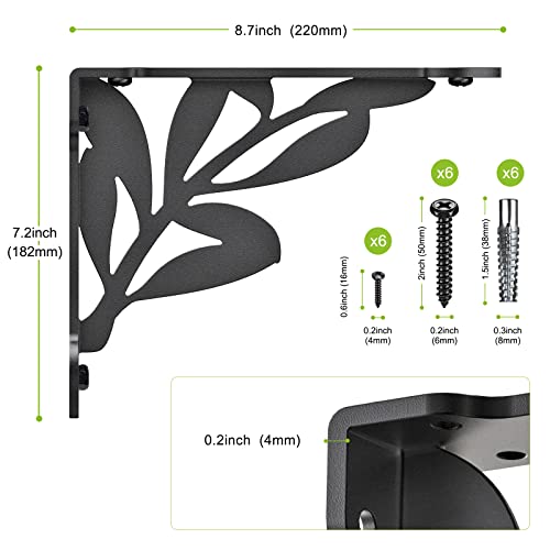 Seleware Branch Shelves Brackets Heavy Duty Shelf Brackets Wall Shelf Brackets Metal Corner Brackets, 8" X 7", Corner Brace, Hardware Included, 2 Pack #TOP6