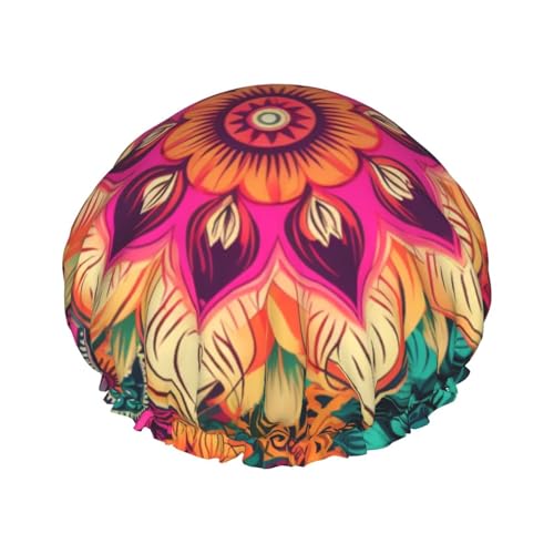 Gorro de ducha bohemio con estampado de flores coloridas para mujer, doble capa, impermeable, elástico, reutilizable, protección para el cabello, gorro de baño para spa, salón de baño, damas