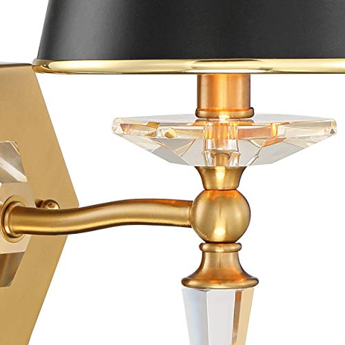 Vienna Full Spectrum Manhattan Modern Sconce Wall Decor Burnished Brass Crystal Hardwired 13" High Fixture Black Paper Shade For Bedroom Bathroom Bedside House Living Room Home Hallway Dining #TOP2