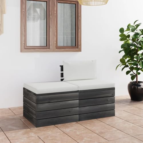 Solivagant Muebles de jardín de palets 2 Piezas Cojines Madera Maciza Pino,Crema,23kg