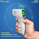 Dr. Odin JPD-FR202 Non-contact Infrared Forehead thermometer for Body & Object Temperature Detection with °C and °F Switchable Function, 1 Second Reading, 3 Color Screen, Dual Scale, 20 Reading Memory, BPA & Latex Free, Auto Power Off (White & Black, CE & ISO Certified, FDA Approved)
