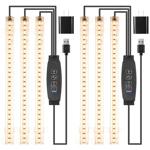 LED Grow Light Strips, Grow Lights for Indoor Plants Full Spectrum 3000K, Plant Light Bar with 3/9/12H Timer, 10 Dimmable Levels for Seedling Succulent,Best Match for Plant Shelf(3 Head×2 Pack)