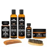 Live Bearded Total Beardsman Kit - Complete Beard Growth Kit for Men - Beard Oil, Butter, Wash, Conditioner, Vitamins, Comb, Brush | 1880 - Bourbon, Bitters, Citrus