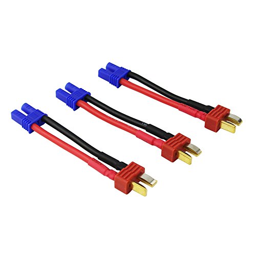 OliYin 3pcs Anti-skid T-Plug Deans Style Male to EC2 Female Connector Adapter with 16awg 1.96inch/5cm Wire(pack of 3)