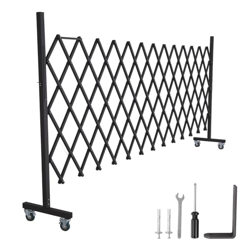 Generic Expandable Industrial Metal Barricade with Casters Portable Free Standing Safety Barrier 0-180 Degree Rotating Mobile Folding Scissor Gate for Construction Site/Traffic Control/Cordon