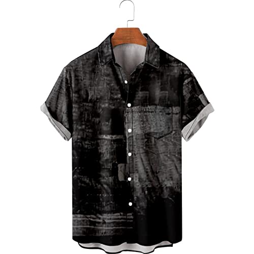 Chemises pour hommes à manches courtes motif imprimé tropical noir