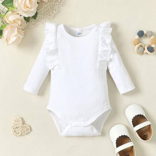0-24M Infant Ribbed Romper Baby Girls Knit Ruffle Bodysuit Toddler Girl Solid Color Jumpsuit Holiday Shirt Tpos2