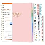 SUNEE Budget Planner - Deluxe Monthly Budget Book with 12-Pockets for Bill Organizer, Undated 12 Month Expense Tracker Notebook & Account Book B5 Size (8