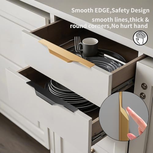 Precisluck 5 Pack 600mm(23.6 Inch) Black Edge Finger Pull Drawer Door Cabinet Aluminum Alloy Long Concealed Furniture for Kitchen Bathroom by Precisluck - Image 3