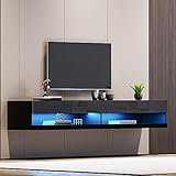 WERSMT Floating LED TV Stand, Wall Mounted Entertainment Center for 65 70 75 80 inch TV, Modern High Gloss TV Stand TV, Black