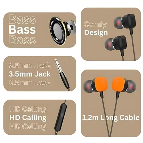 Image of Drumstone (𝐒𝐩𝐞𝐜𝐢𝐚𝐥 𝟏𝟓 𝐘𝐞𝐚𝐫𝐬 𝐖𝐚𝐫𝐫𝐚𝐧𝐭𝐲 Wired Earphones with Mic - 3.5mm Jack, HD Call Quality, Deep Bass, Noise Isolation, Tangle-Free Cable - Premium Sound for Music, Calls,