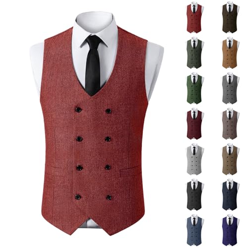 Mens Formal Suit Vest Solid Slim Fit Vest Dress Double Breasted V Neck Waistcoat Business Wedding Casual Tuxedo Vests