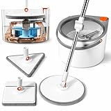 Wischmopp-Set mit Eimer, Hände-freie Selbstreinigung, Metallkonstruktion, 3 Moppaufsätze (Flachmopp, Eckreiniger, Hochleistungsmopp)