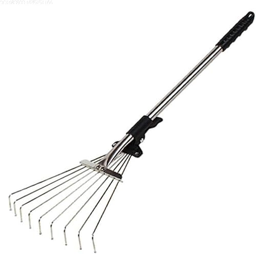 Rastrillo ajustable para hojas de jardín, herramienta telescópica de aleación de 22 a 29 pulgadas, rastrillo de metal con dientes múltiples para una