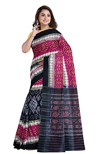 Image of Odisha Sambalpuri Handloom Ikat Women's Cotton Saree, Odisha Handloom Handmade Pure Cotton Khandua Saree, Ikkat Orissa Traditional Handloom Saree Without Blouse