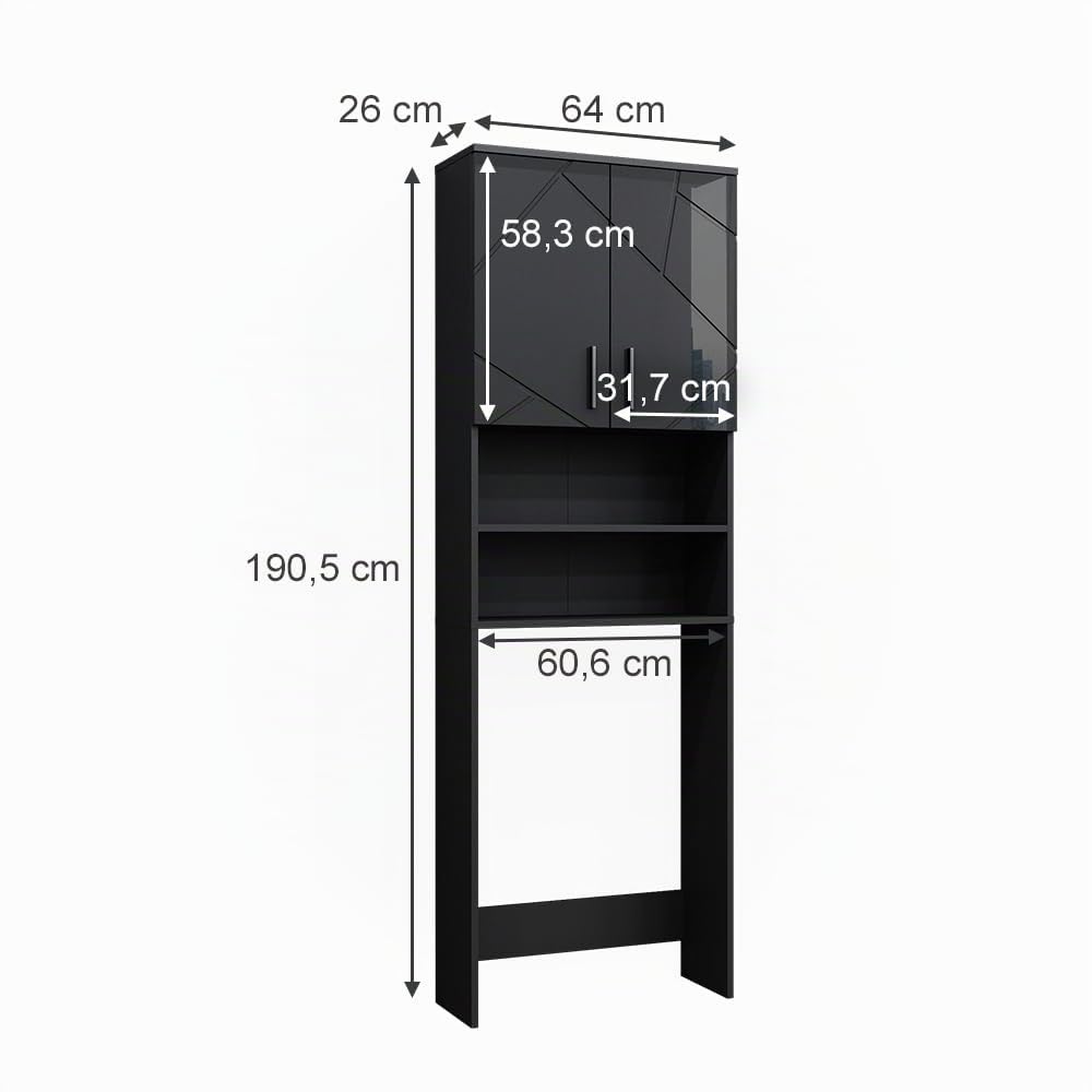 Vicco Armoire pour Machine à Laver Irma, Anthracite Haute Brillance, 64x190.5cm, Convient pour Le Rangement et comme surélévateur pour Machines à Laver