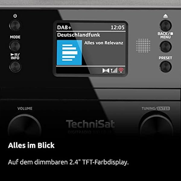 TechniSat DIGITRADIO 370 CD IR Internet radio stereo (DAB , FM, lettore CD, WLAN, Bluetooth, display a colori, USB, AUX, presa per cuffie, sveglia, 10 Watt, telecomando) nero