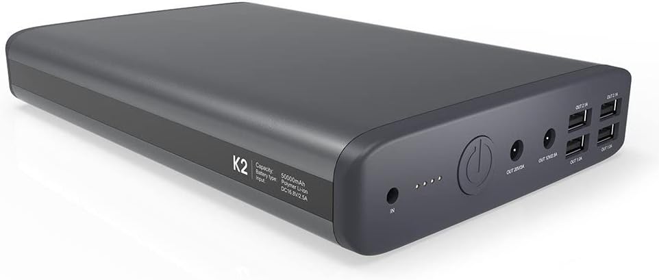 PowerOak K2 notebook and laptop power bank, 50,000 mah, 185wh, 6 Port 5V, 12V, 20V, maximum power 5A at a 20V port, not for Apple Macbook, ultra high density, adaptable to other devices