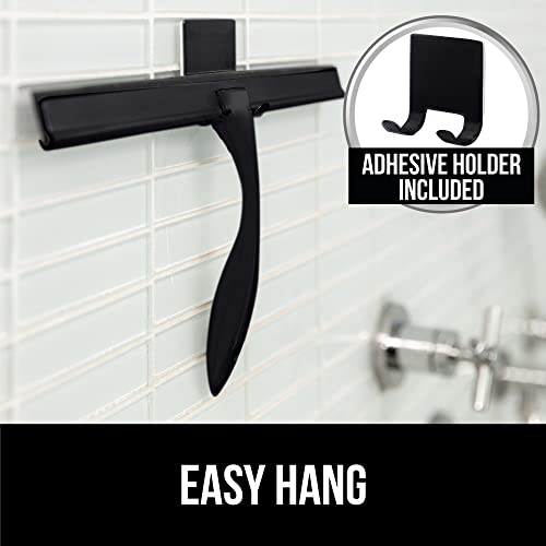 Gorilla Grip All Purpose Squeegee For Shower Glass Doors, Car Window Cleaning, Home Mirrors, 12 Inch, Stainless Steel, Streak Free Shine, Bathroom Accessory With Adhesive Hook, Black #TOP5