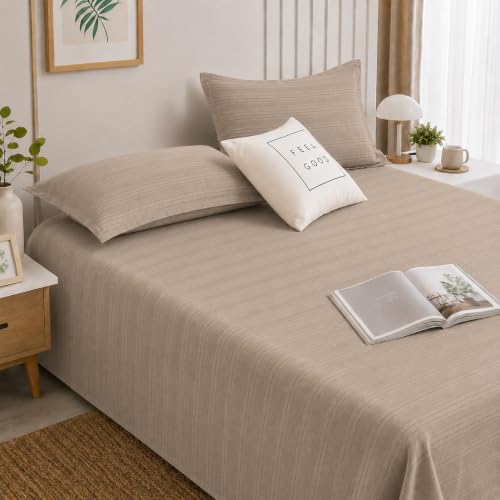 Image of Cortina Cloud Cotton King Size Bedsheet with 2 Pillow Covers | Super Soft, Breathable & Skin-Friendly Bedsheet for Double Bed King Size with Solid Design | (270x250 cm) (Brown, King)