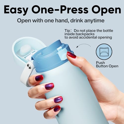 Image of Insulated Water Bottle with Straw - Encool Stainless Steel Water Bottle with Push Button Lid, Leak-Proof & BPA-Free, Keeps Cold for 24 Hours for Sports, Travel, Gym (40 oz, Jungle Mist)