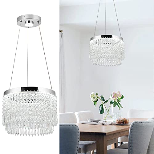 Hongnuofc 11.8“ Led Chandelier Round Chrome Crystal Chandeliers Hanging Pendant Light Modern Flush Mount Ceiling Light Fixture For Dining Room Hallway Kitchen Island Bedroom (Cool White) #TOP18