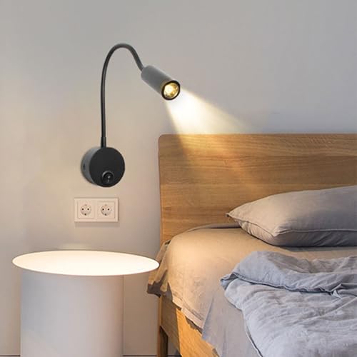 2 luces LED de lectura de 3W con cuello de cisne flexible y enchufe para cabecero de cama 6