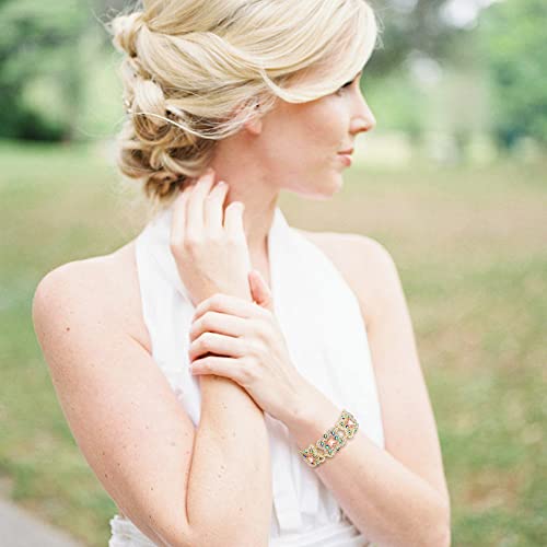 Image of EVER FAITH Austrian Crystal Art Deco Butterfly Bridal Elastic Stretch Bracelet Gold-Tone